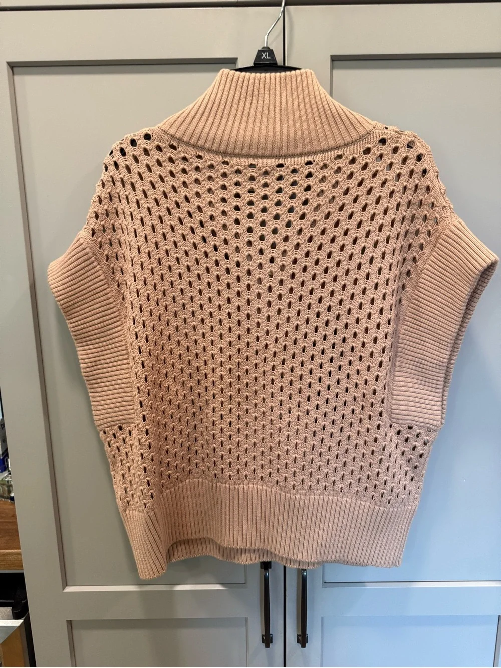 Varley tan Sleeveless Half-Zip Open-Knit Sweater